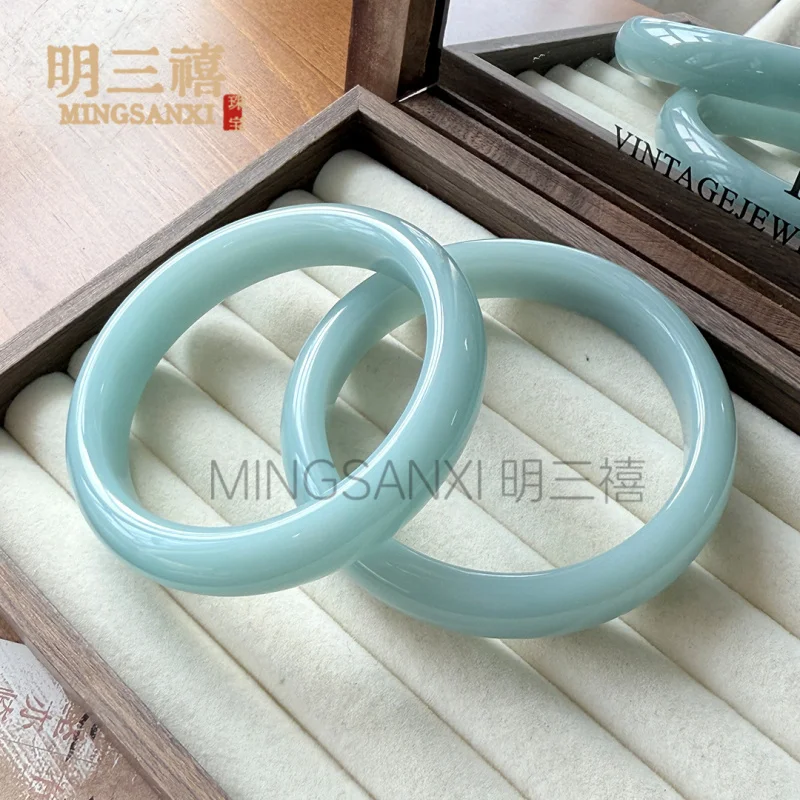 

Outer Mongolia flat strip haze blue glass , ice casual bracelet, ancient style ethereal non-fading agate jade brace