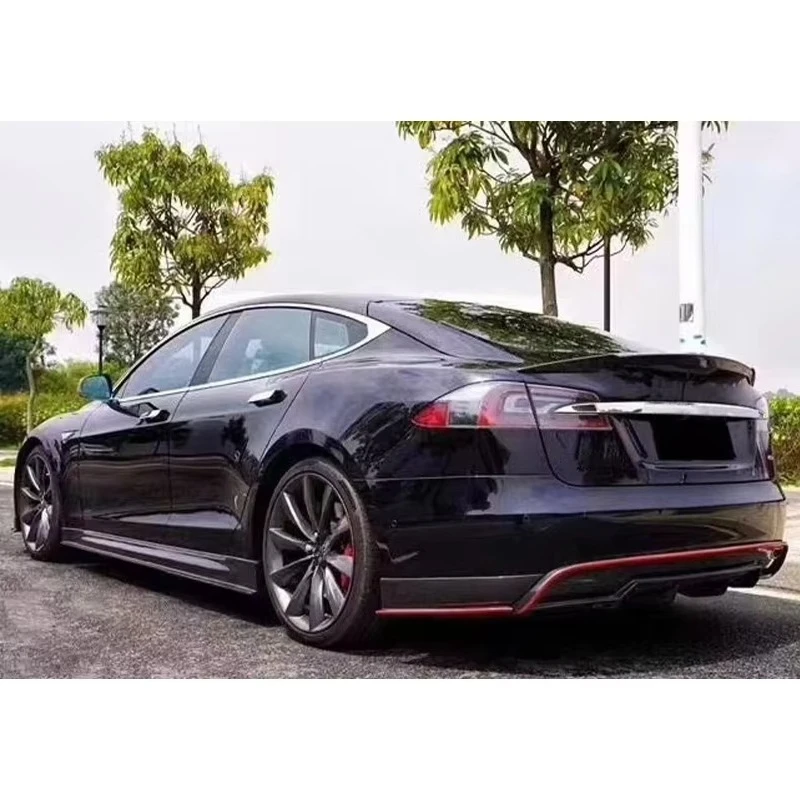 2014 Car Modification Upgrade Narrow-body Wet Carbon Fiber Body Kit Front Rear Lip Rear Spoiler Side Skirt for Model S 5