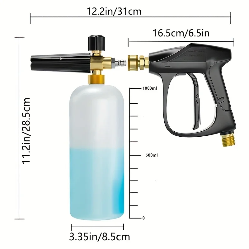 4000PSI High Pressure Washer Gun with Foam Cannon Car Wash Gloves M22-14/15 Dual 1/4' Adapter & 5 Nozzles for Car Cleaning