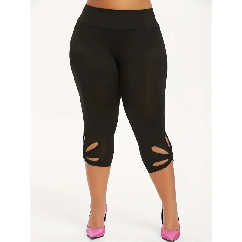 Summer Women's Casual High Waisted Tight Pants with Hollowed Out Pants Ladies Solid Color Elegant Yoga Pants Cropped Pants