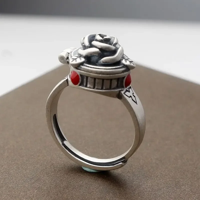 Creative Design Adjustable Ring Open Vintage Personality Charm Rose Box Opening Ladies Delicate Elegant Silver Jewelry