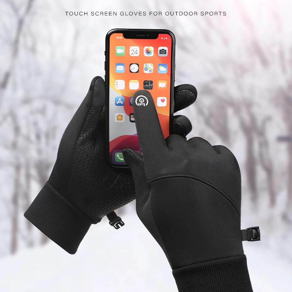 Men Winter Waterproof Cycling Gloves Outdoor Sports Running Motorcycle Ski Touch Screen Fleece Gloves Non-slip Warm Full Fingers