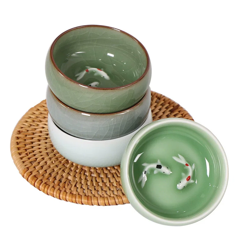 

60ml Crackle Golden Fish Celadon Porcelain Teacups Delicate Longquan Tea Cup Bowl Kungfu Serviceable Chinese Tea Cup Tea Making