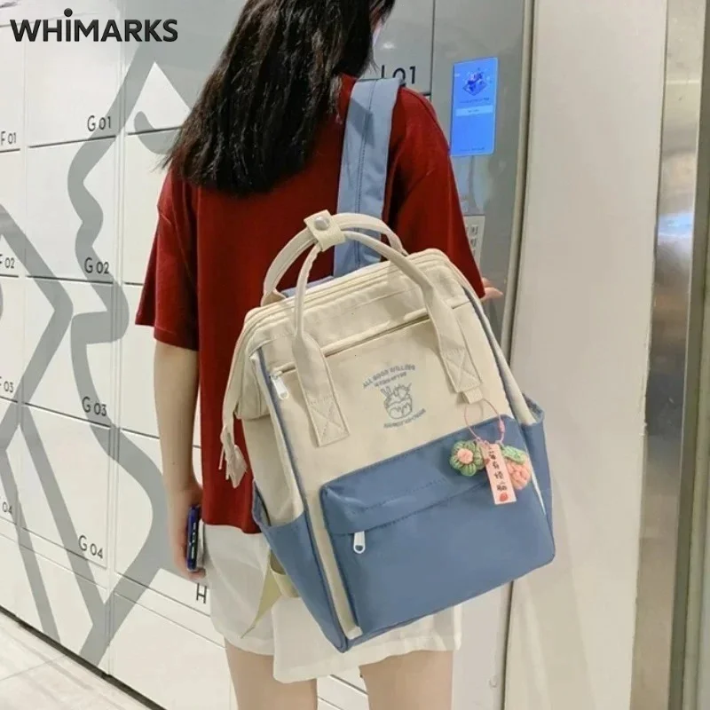 WHIMARKS Waterproof Backpack Cute School Bag Simple Color Match Large Capacity Leisure Travel Sports Trip Storage for Students