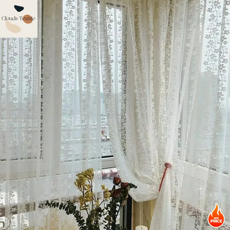 

Beautiful White Lace Window Screen Curtains for Living Dining Room Bedroom Balcony White Gauze American Rural White Moonlight