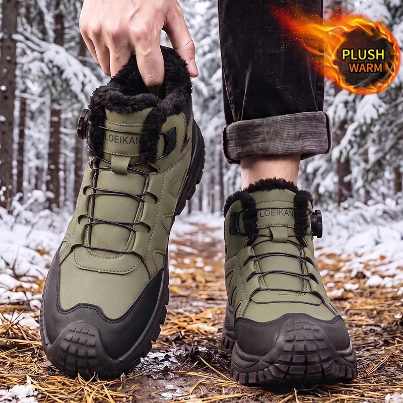 Damen High-Top Winterstiefel mit Plüschfutter, Drehverschluss, dicker rutschfester Sohle, modische Freizeit-Wanderstiefel für kaltes Wetter – Detail 8