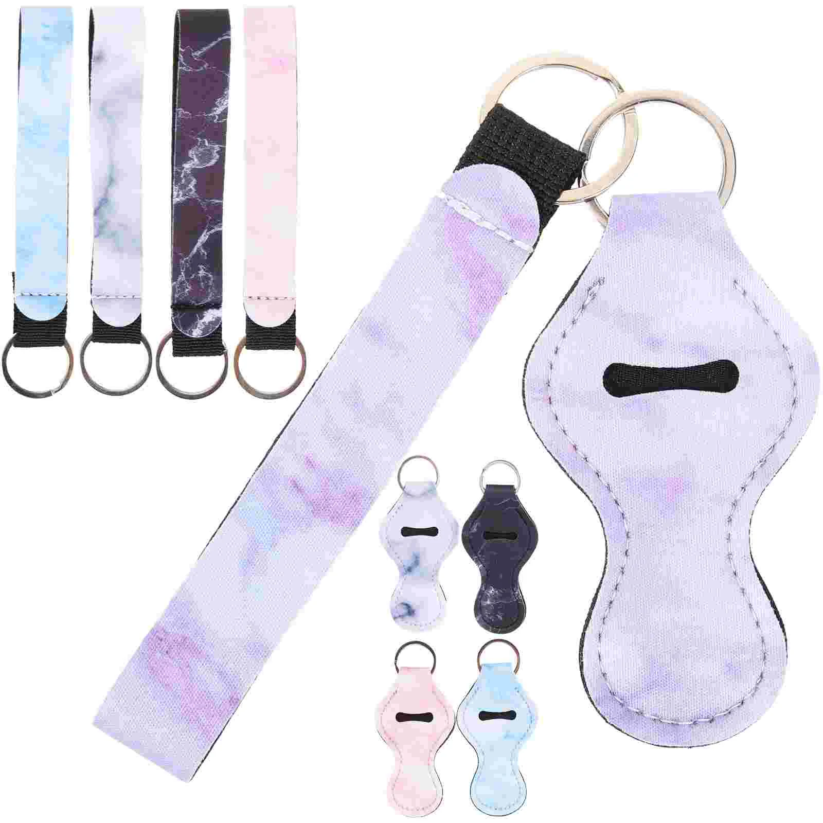 10 Pcs Marble Neoprene Keychain Combination Set Lipstick Square Bag Holder with Keyring