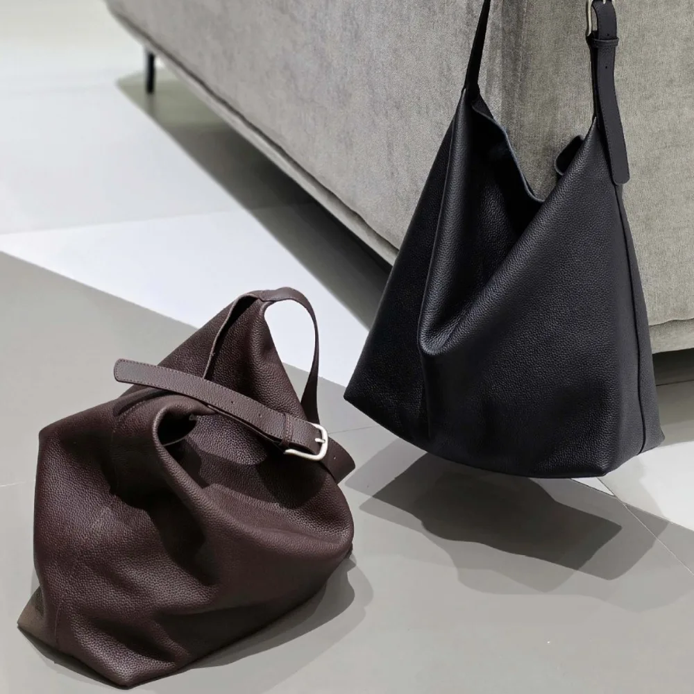 

Premium Lazy Wind Minimalist Hobo Armpit Bag First Layer Cowhide Soft Bag Large Capacity Mother Child Bag Genuine Leather Women