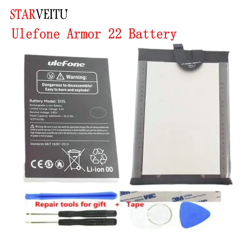 Battery for Ulefone Armor 22 Rechargeable Li-Ion Bateria 6600mAh Rugged Phone 6.58Inch Mobile Phone Accessories