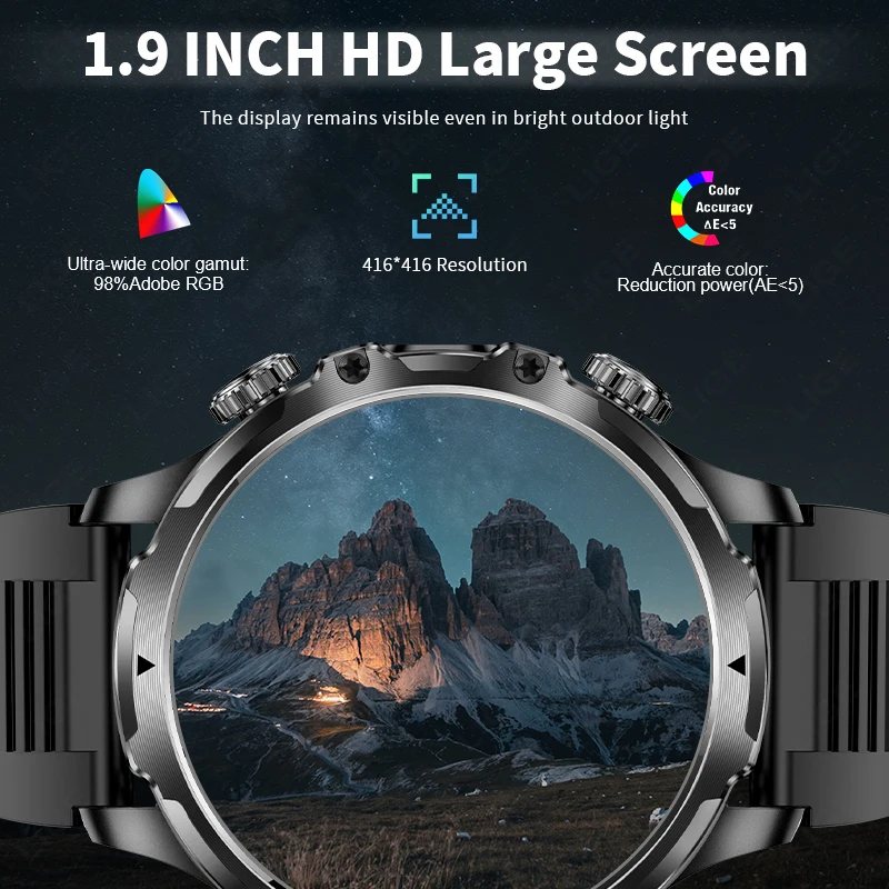 LIGE New 700mah Large Battery Outdoor Smart Watch Men Flashlight Military Watches 1.90'' HD Bluetooth Call Sports Smartwatch Man