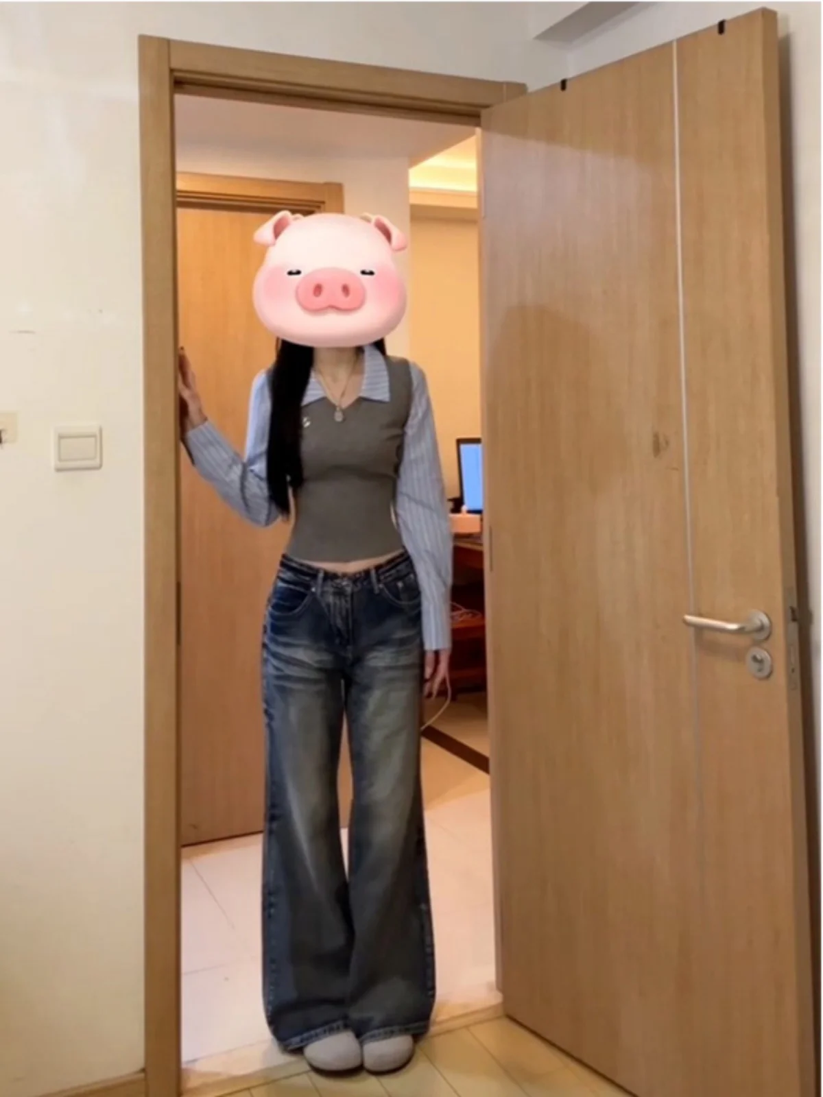 Grande taille coupe ajustée rayé Patchwork Long Sve femmes irt American College Sle faux deux pièces Sle haut d'automne