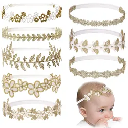 Lace Baby Girls Headbands Newborn Soft Turban Hairbands Children Toddler Pearl Hair Accessories Kids Elastic Flower Hair Bands