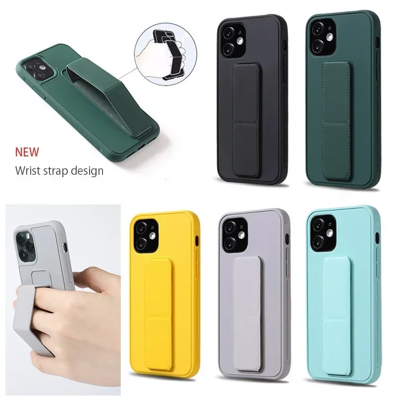 Wrist Strap Holder Case for IPhone 16 15 14 13 12 11 Pro XS Max X XR SE 2020 6 7 8 Plus Frameless Metal Color Hard Plastic Back