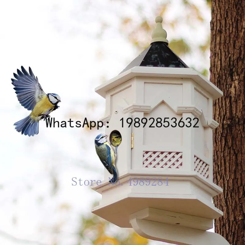 

Creative Wooden Birdhouse Hanging From Tree Retro Building Outdoor Wild Bird Bird Supplies Garden Patio Decoration Bird Nest