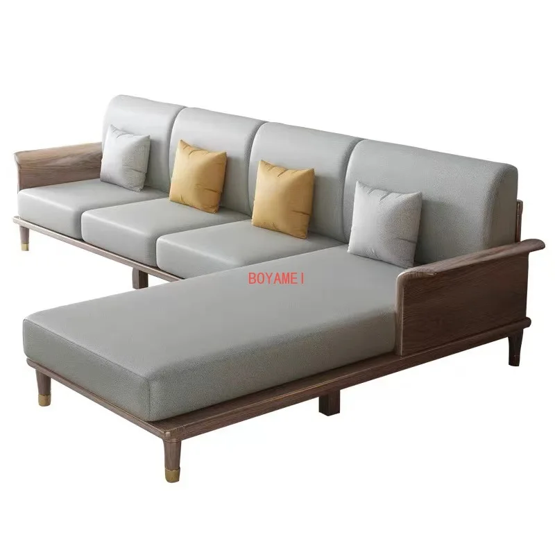 

Nordic solid wood cloth sofa corner multi person combination technology cloth simple modern house size white wax wood sofa