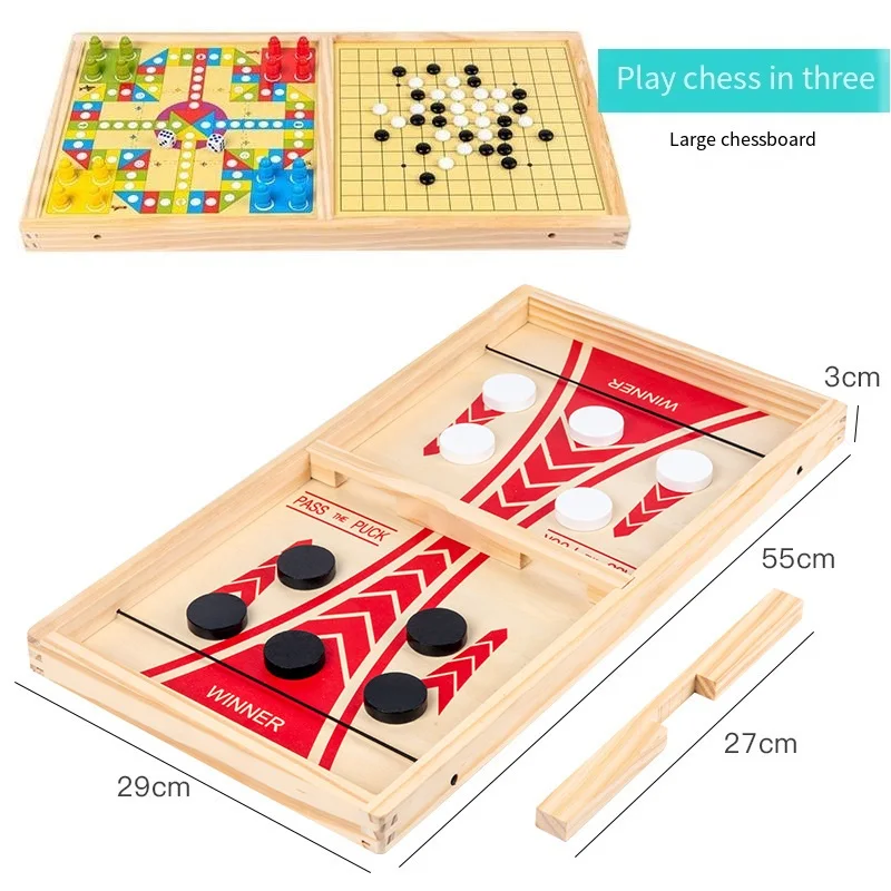 Wooden Parent-child Interactive Children's Catapult Chess,Desktop Bumper Chess, Backgammon Three-in-one Board Puzzle Table Games