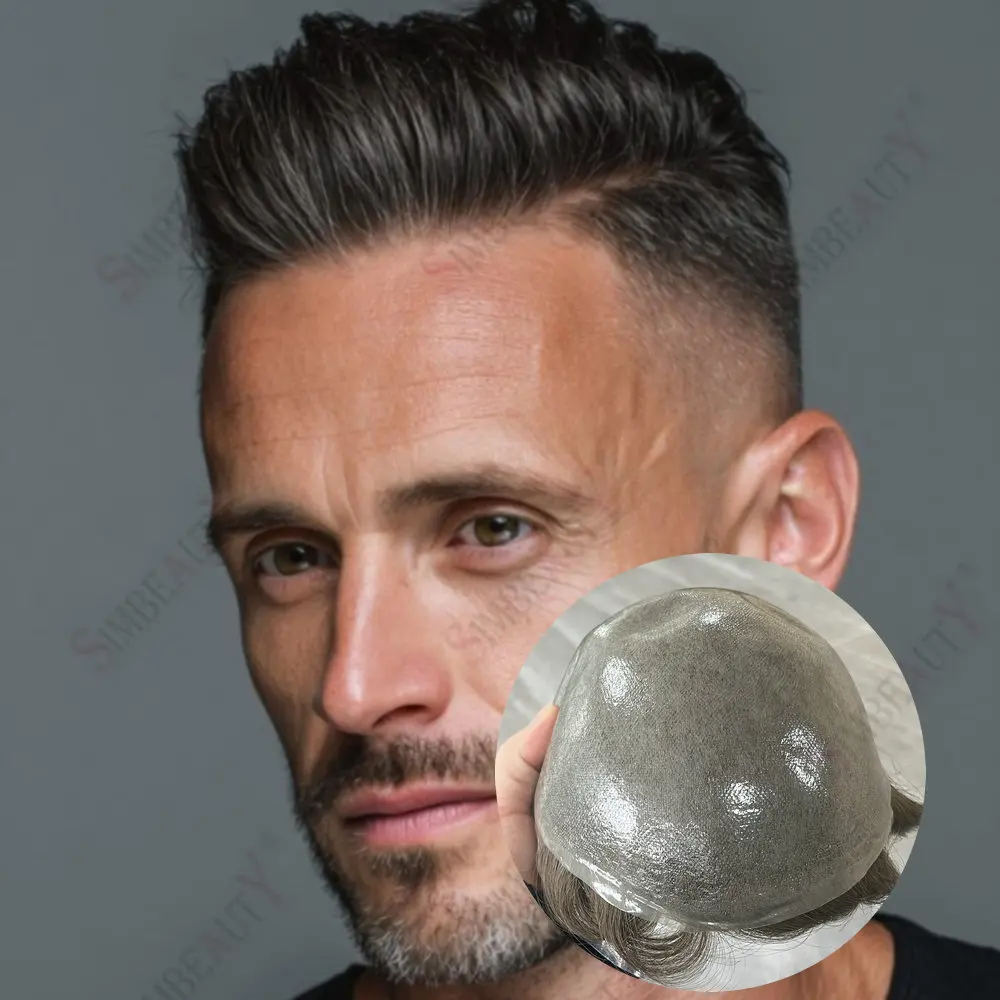 

Незаметный мужской капиллярный протез с V-образными петлями, тонкая основа из полиуретана 0,06 мм, серый, черный, светлый, система из европейских человеческих волос