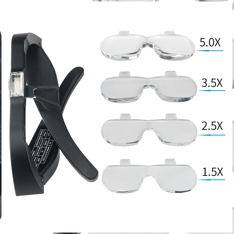 Gafas de aumento recargables por USB, lupa con luz LED para lectura, relojero, reparación de joyas