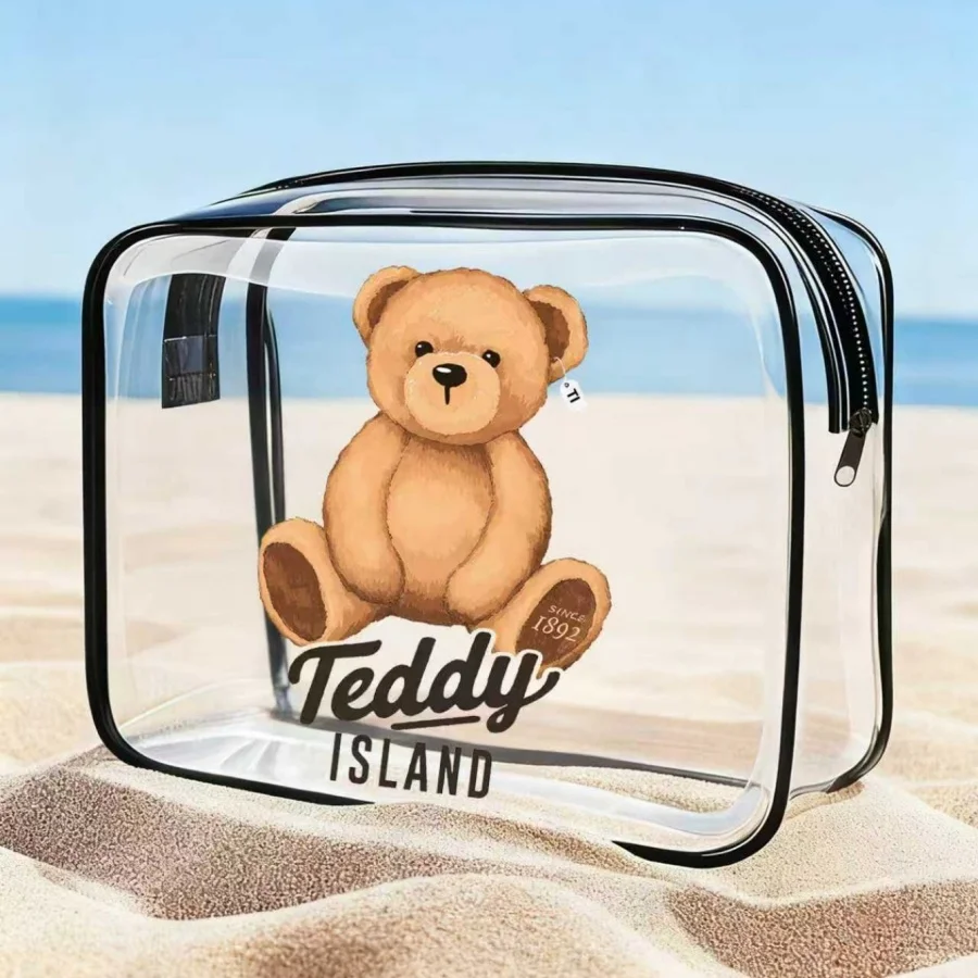 TEDDY Clear Cosmetic Bag Toiletry Bag Trendy Euro-American Design Small Storage Pouch Water-Resistant Lightweight Ideal forTrav