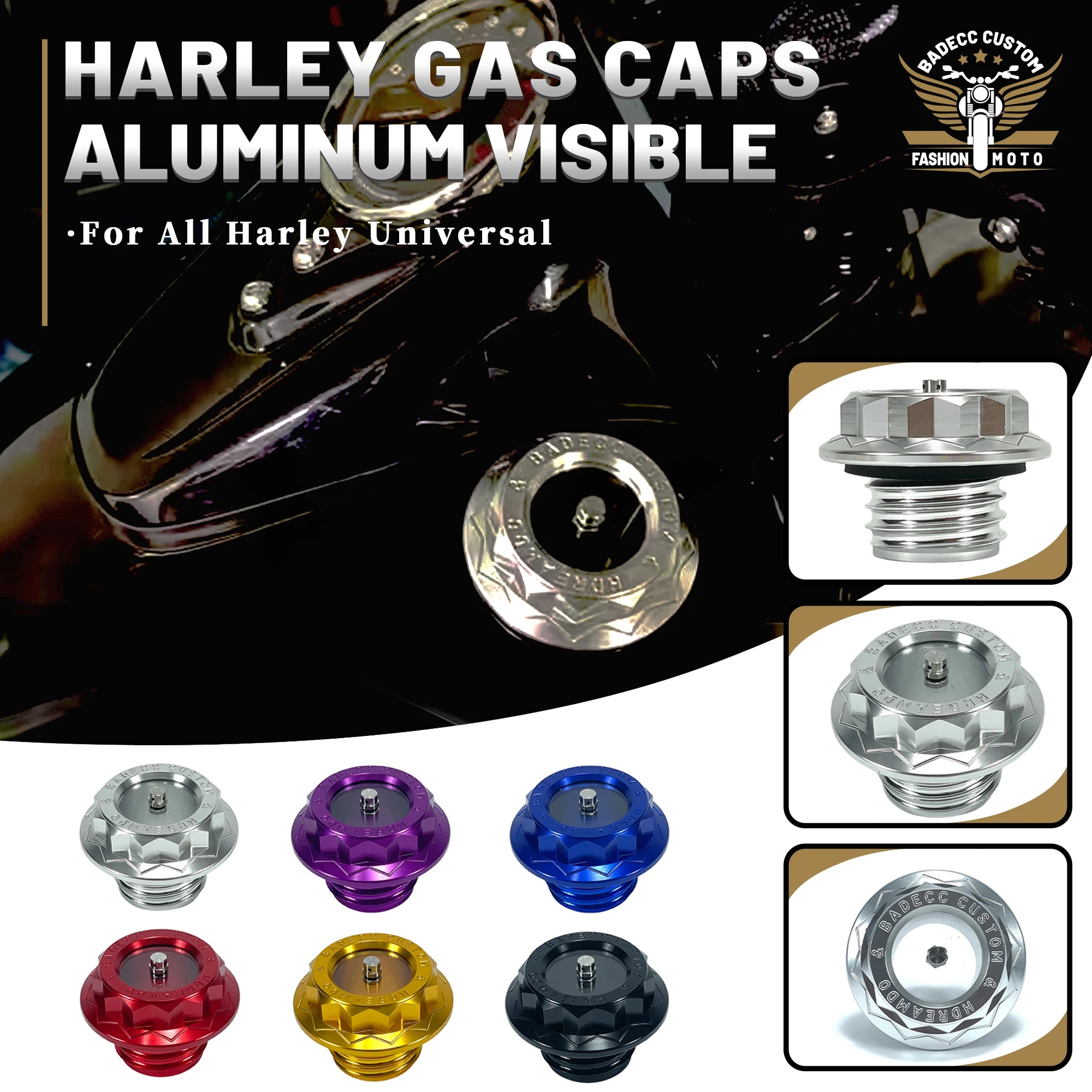 

Motorcycle CNC Aluminum Custom Visible Fuel Gas Tank Vented Oil Cap For Harley Touring Road King Softail Dyna Sportster XL883