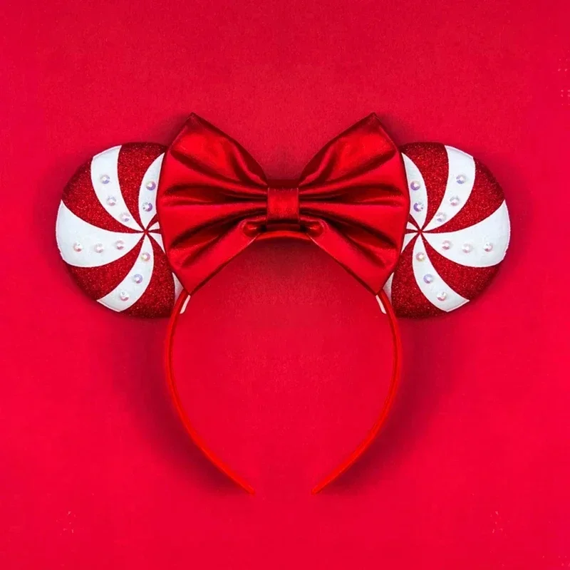 Disney Lollipop Candy Cane Mickey Mouse Ears Christmas Headbands for Kids Girls Women Elk Bows Hair Accessories Adults Hairbands