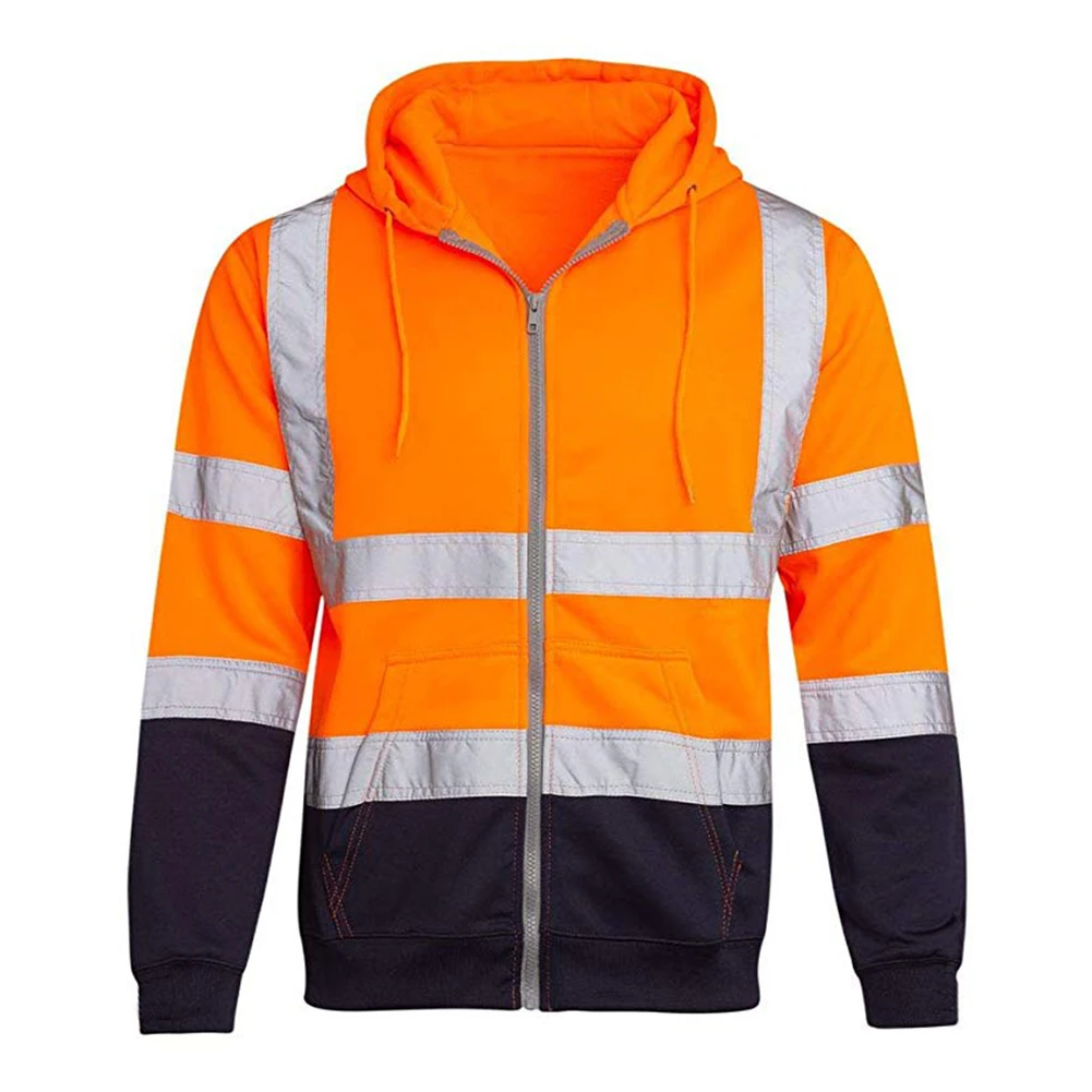 Heren hooded rits tops mode hoge zichtbaarheid reflecterend sweatshirt voor mannen bomberjack zijzakken ademende jas tops