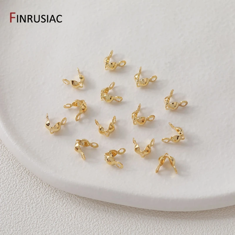 3mm/4mm 14K vergoldetes Messing Calotte Crimp Bead Tips Knotenabdeckungen Clamshell Fold-Over Bead Tips für DIY Schmuckherstellung Zubehör – Detail 20