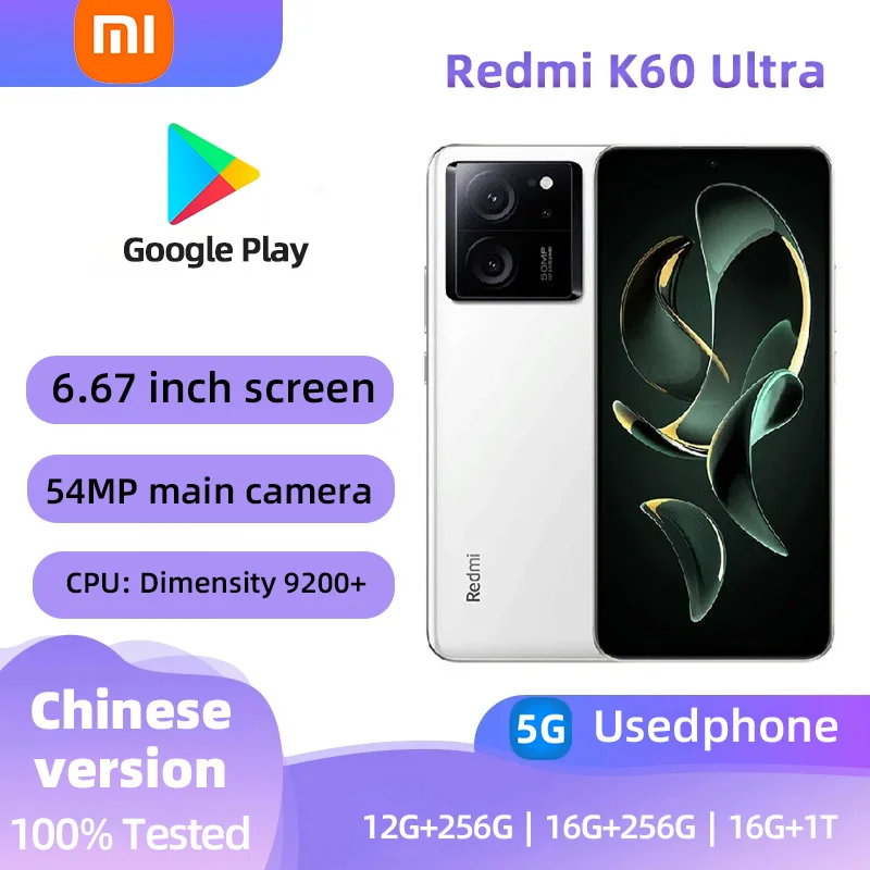 Xiaomi Redmi K60 Ultra 5G Android 6.67 inches RAM 12GB ROM 256GB Smartphone Dimensity 9200+  5000mAh used phone