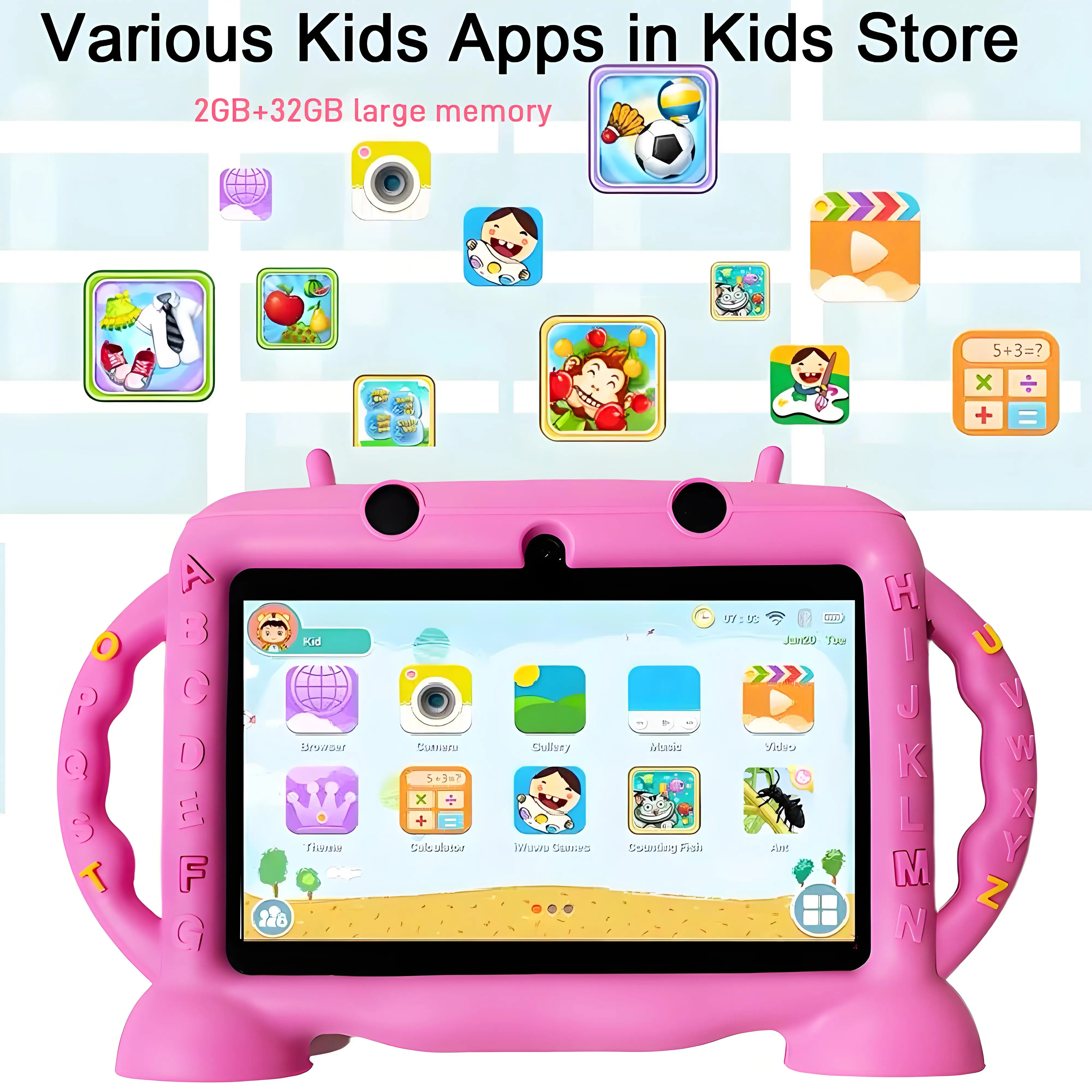 Kids Tablet 7.0'' 32GB Android 12 Proof Case 5G WiFi Google Dual Camera Learning Education Toy Tablet Children Boys Girls Gifts