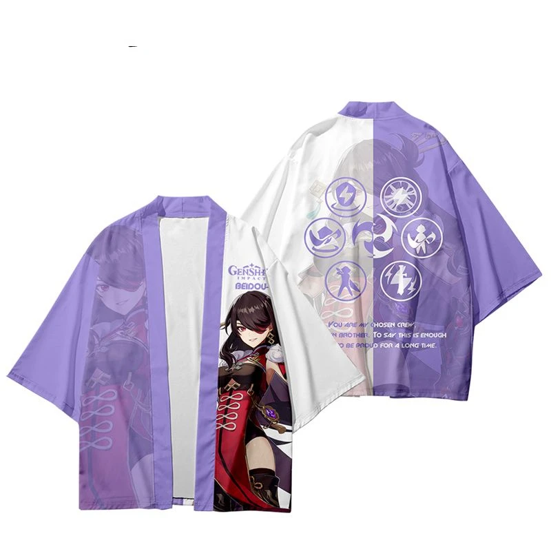 Hot Game Genshin Impact Beidou Bei Dou Cosplay Costumes Japanese Kimono Cardigan Shirt Haori Obi Clothes