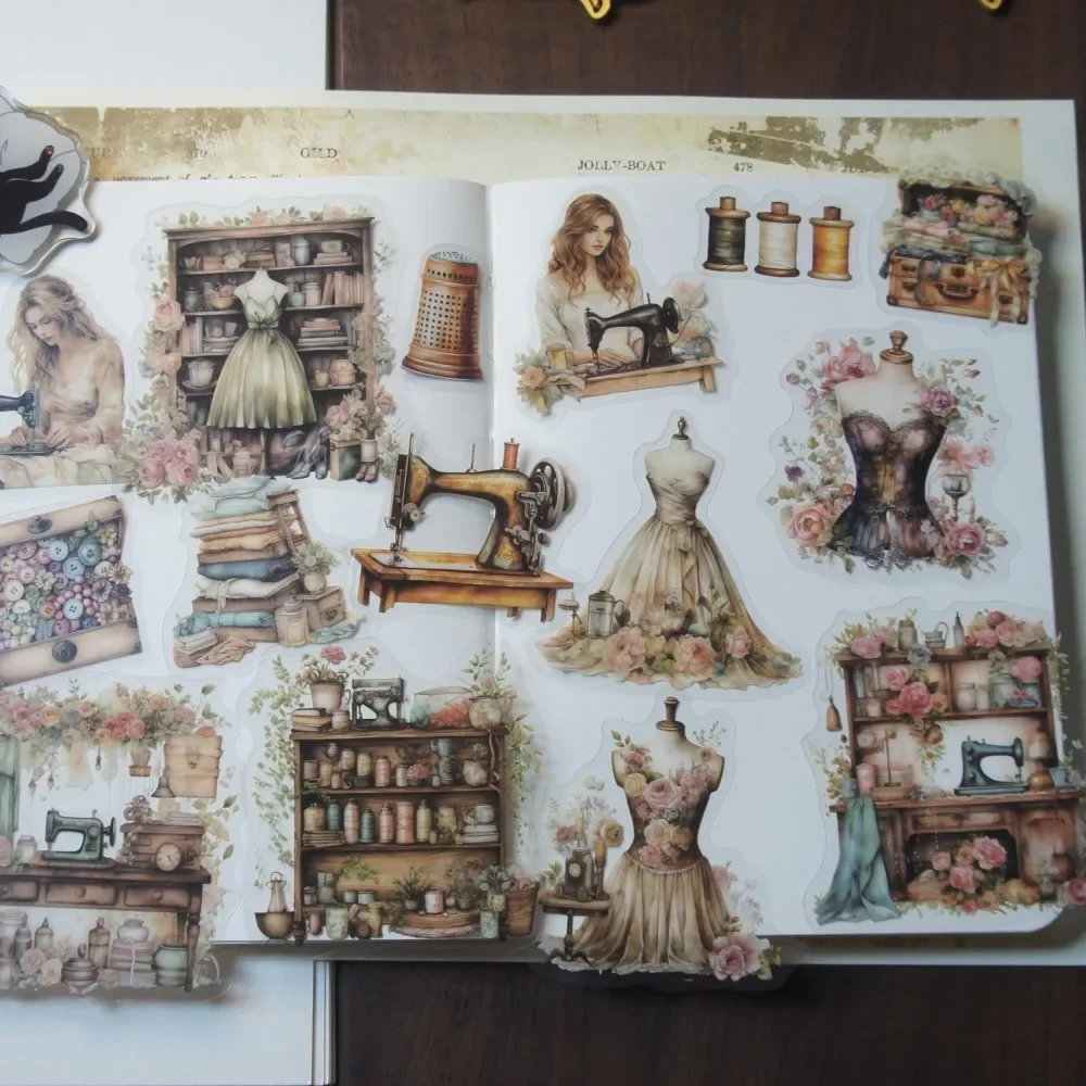 15pcs A Tailor Shop for Female Tailors Style PVC Sticker Scrapbooking Background DIY Gift Decoration Tag