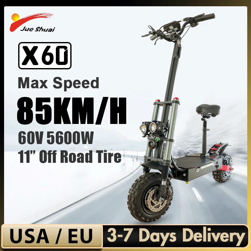 JUESHUAI X60 5600W Electric Scooter 11 inch Off Road 85KM/H Fast E Scooter with 60V 30Ah Lithium Battery Electric Scooter Adults