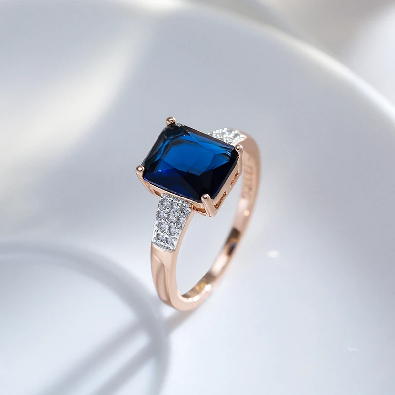 Kinel Unusual Shiny Square Blue Natural Zircon Rings for Women 585 Rose Gold Mixed Silver Luxury Wedding Party Daily Jewelry