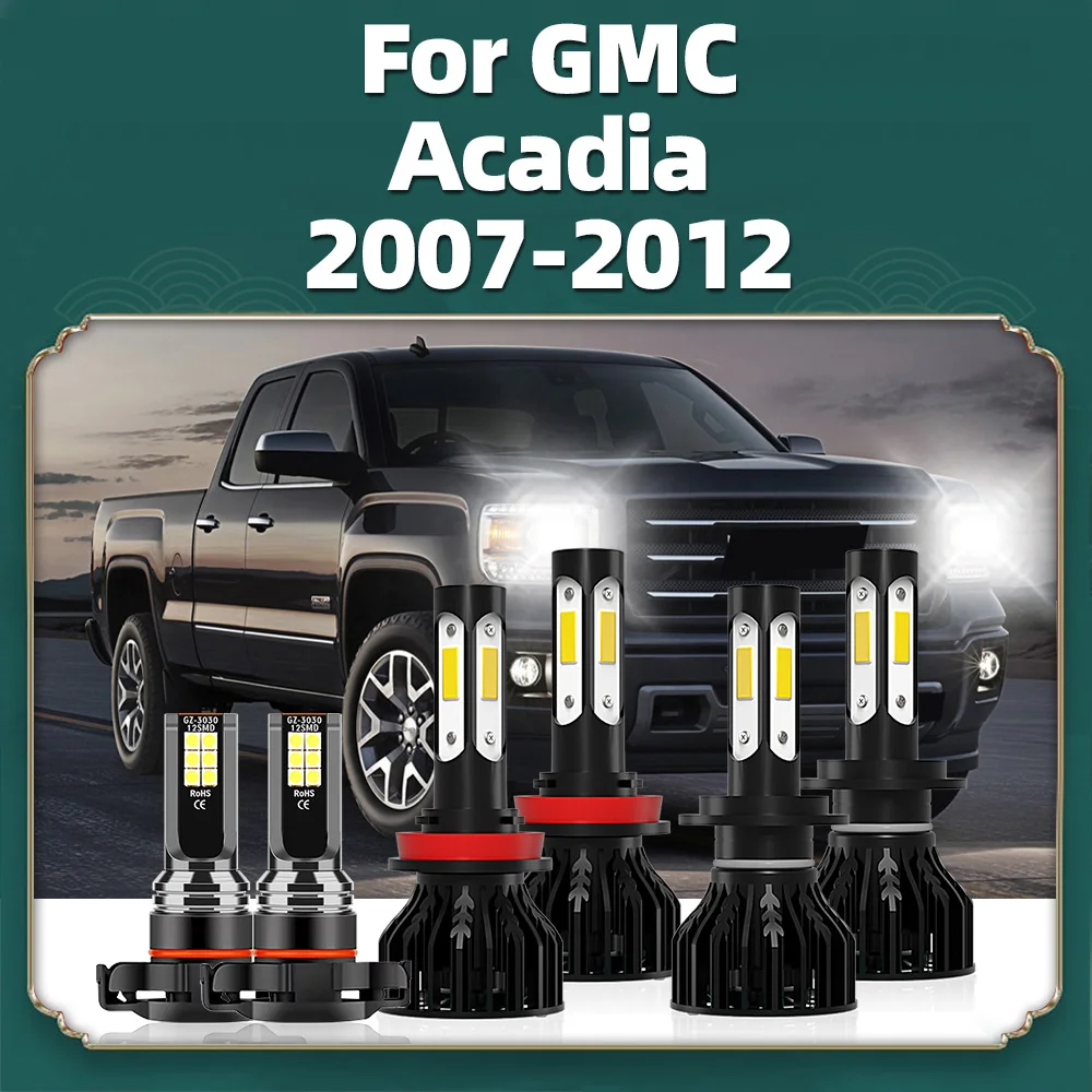 For GMC Acadia 2007-2008 2009 2010 2011 2012 Car LED Headlight Bulbs 20000LM High Low Beams H7 H11 6000K 5202 Fog Foglights 12V