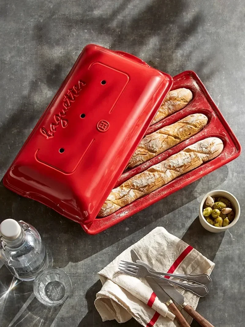 France imported Emile Henry ceramic mini baguette mold with lid home baking bar baking tray.