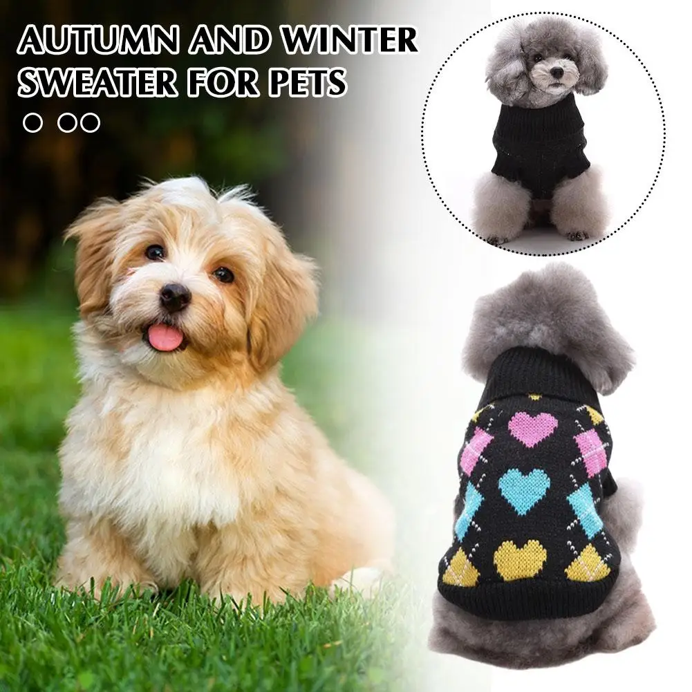 Black Love Diamond Pet Clothes Christmas Teddy Dog S-XXL Clothes Deco Wool Sweater Pet Warm Cat Dog Autumn And Cute Blend W B5V7