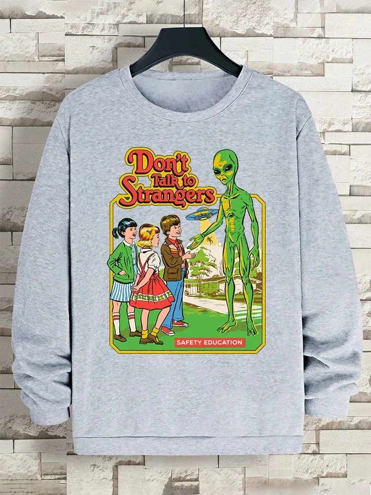 هالوين لا تتحدث مع الغرباء مضحك كاريكاتير طباعة الرجال هوديس الهيب هوب س الرقبة هودي بلوزات الخريف س الرقبة البلوز النساء