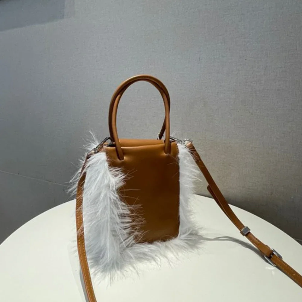 

Fluffy Feathers Women Handbags Designer Bags for Women 2025 New Soft PU Leather Shoulder Crossbody Bag Mini Phone Purses Clutch