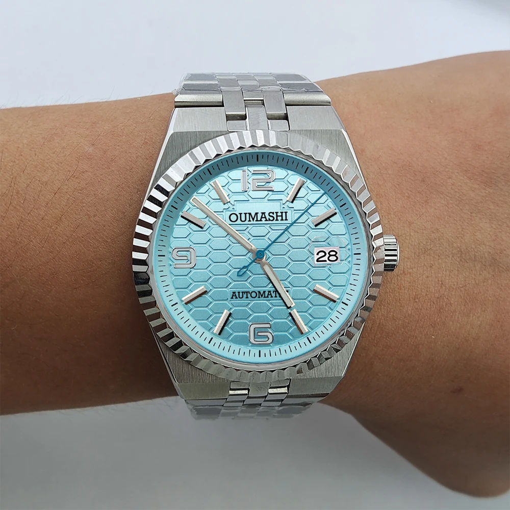 Часы NH35 по индивидуальному заказу, мужские автоматические механические часы, водонепроницаемые, с сапфировым стеклом, ремешок из нержавеющей стали, модные часы 39,5 мм