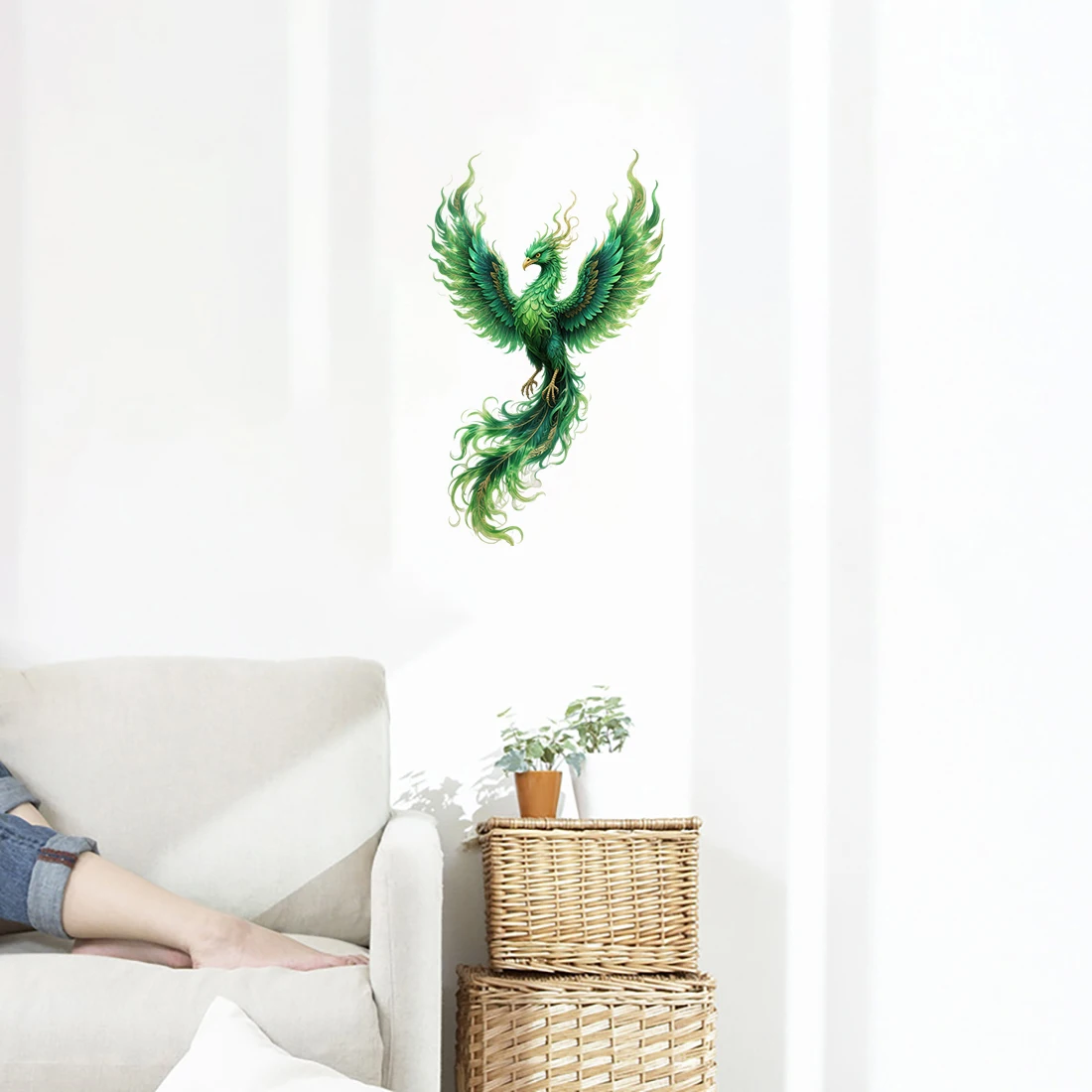 Three Ratels CD259 Mysterious Green Phoenix wall stickers for home decoration IPAD decals car decals