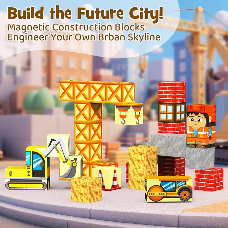 Magnetic Building Blocks for Kids, STEM Engineering Travel Toys with Portable Iron Box, Educational Construction Set for Toddler