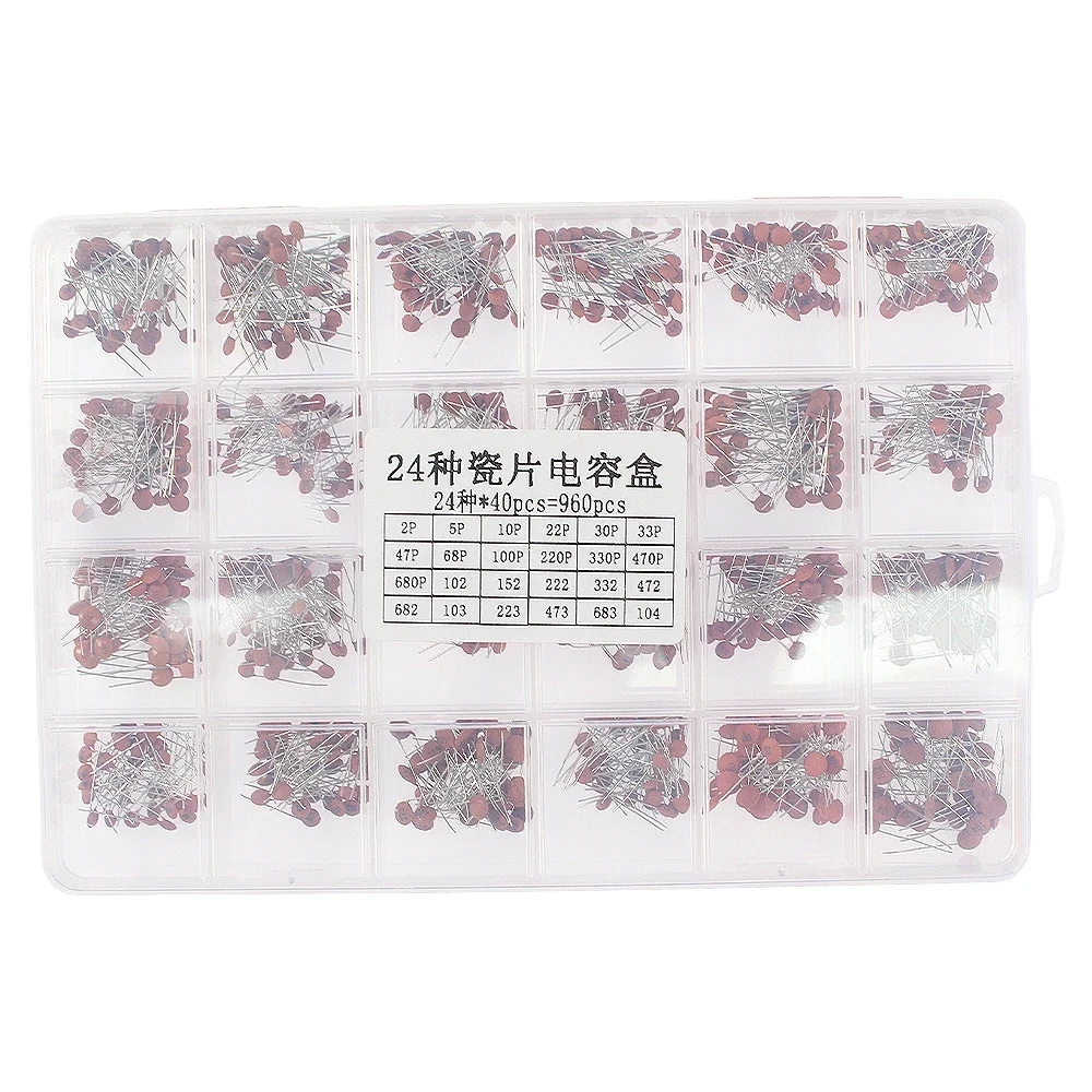 300/960PCS Ceramic Capacitor Assortment Kit 2pF~0.1μF Capacitors Sample Kit for DIY Electronics PCB Repair Prototyping