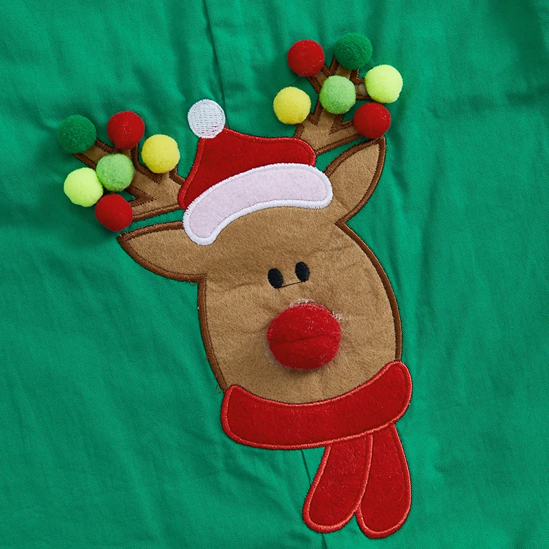 Baby Christmas Overalls Plaid Reindeer Embroidered 3D Ball Long Sleeve Contrast Color Jumpsuit