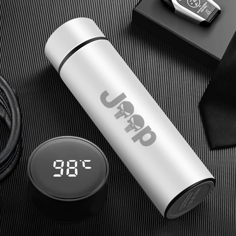 500ml Portable Car Smart Thermos Water Bottle Cup For Jeep Renegade Wrangler JL JK Gladiator Grand Cherokee Auto Accessories