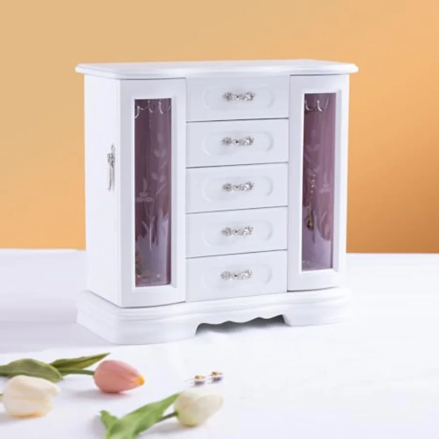 Jewelry Boxes For WomenHandle Caebing Craft Wooden Jewelry Box With 12Hooks And Velvet Lining Jewelry Boxes Suitable As Gift Fo