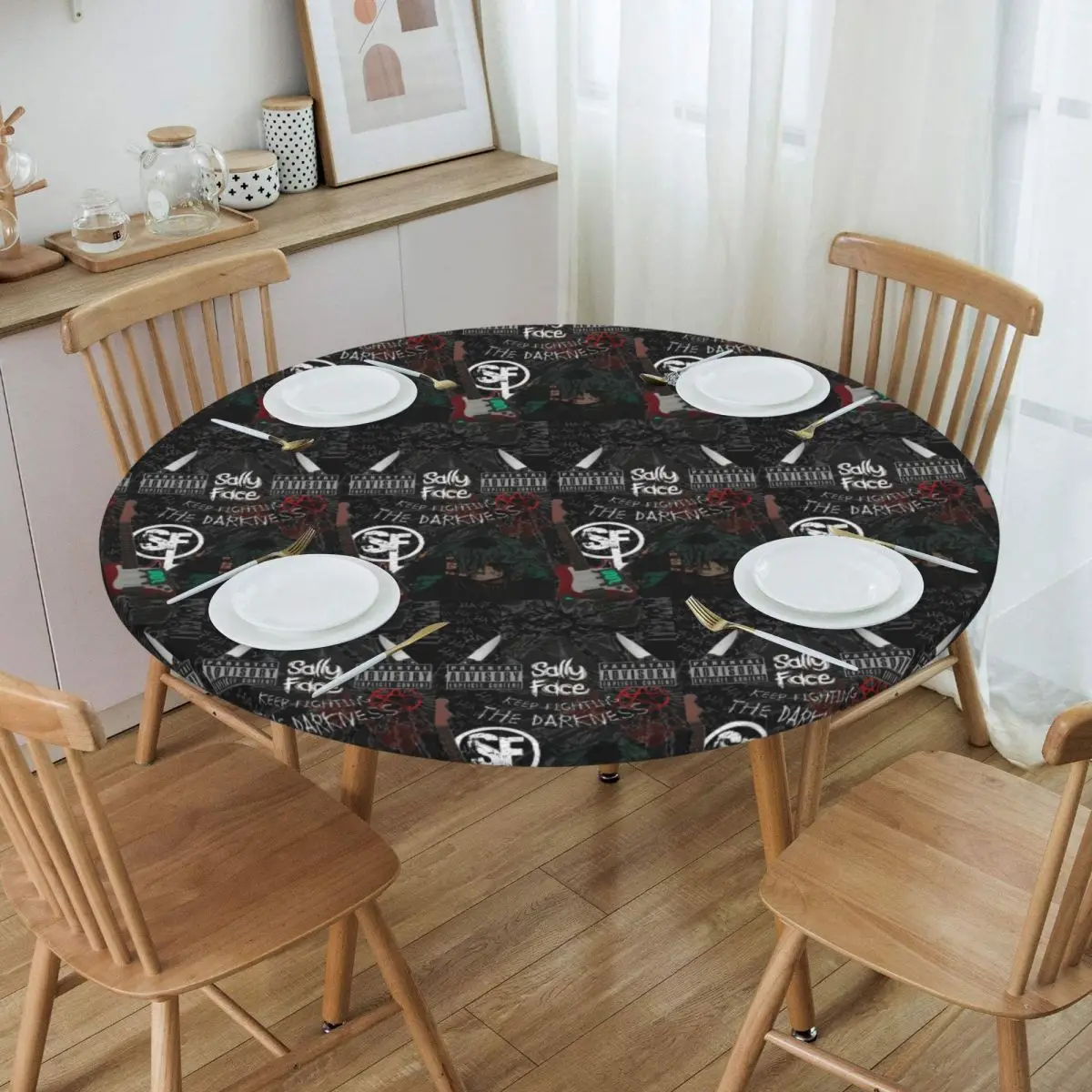 Sally Face Game Anime SF Horror Sal Fisher Waterproof Round Tablecloth Oilproof Table Cloth  Kitchen Events Dining Table Cover