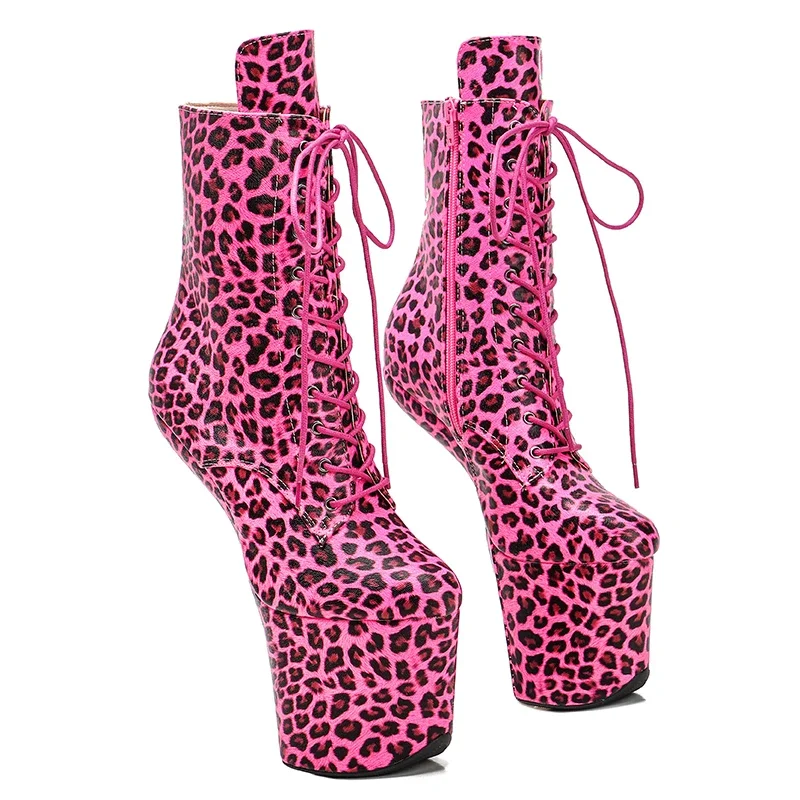 Leecabe heelless style Leopard  PU Upper Platform Ankle Boots Exotic stripper pole dance shoes