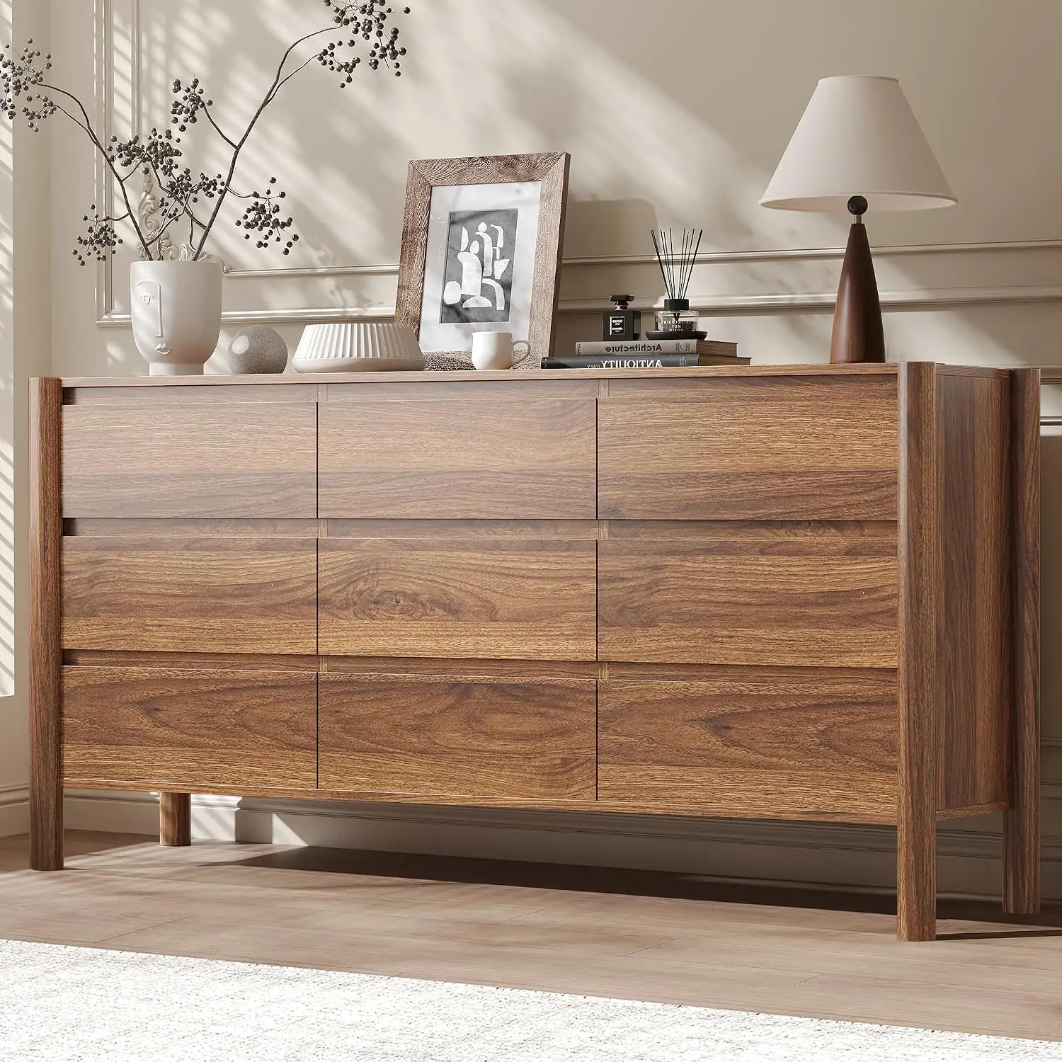 Mid Century Modern 9 Drawer Dresser, 63