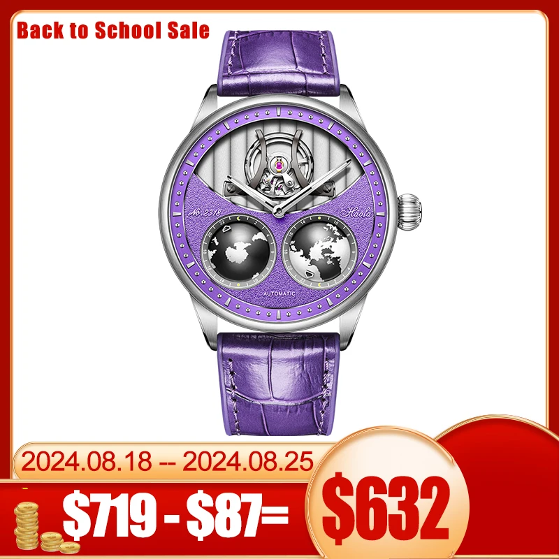 

Мужские автоматические часы Haofa 3D с северным южным гемифером, технические циферблаты, мировое время, механические повседневные уникальные часы 2318