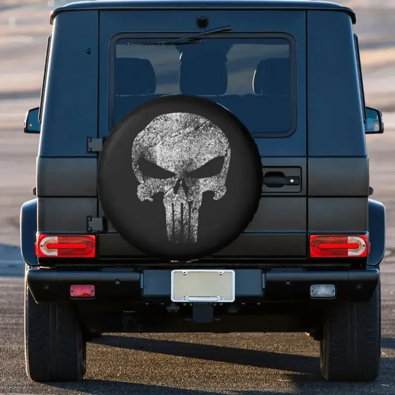 Heavy Metal Punish Skull Spare Tire Cover for Prado Pajero Wrangler Jeep RV SUV 4WD 4x4 Car Wheel Covers 14\